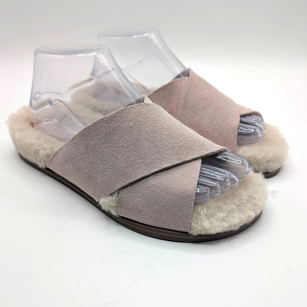 Marc Fisher 8 Adalyn Nubuck Suede Faux Shearling Slide Sandals Pink Luxe Plush